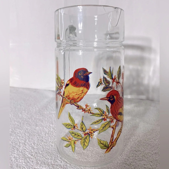 Vintage Luminarc Red Yellow Bird Glass Pitcher - Picture 2 of 13